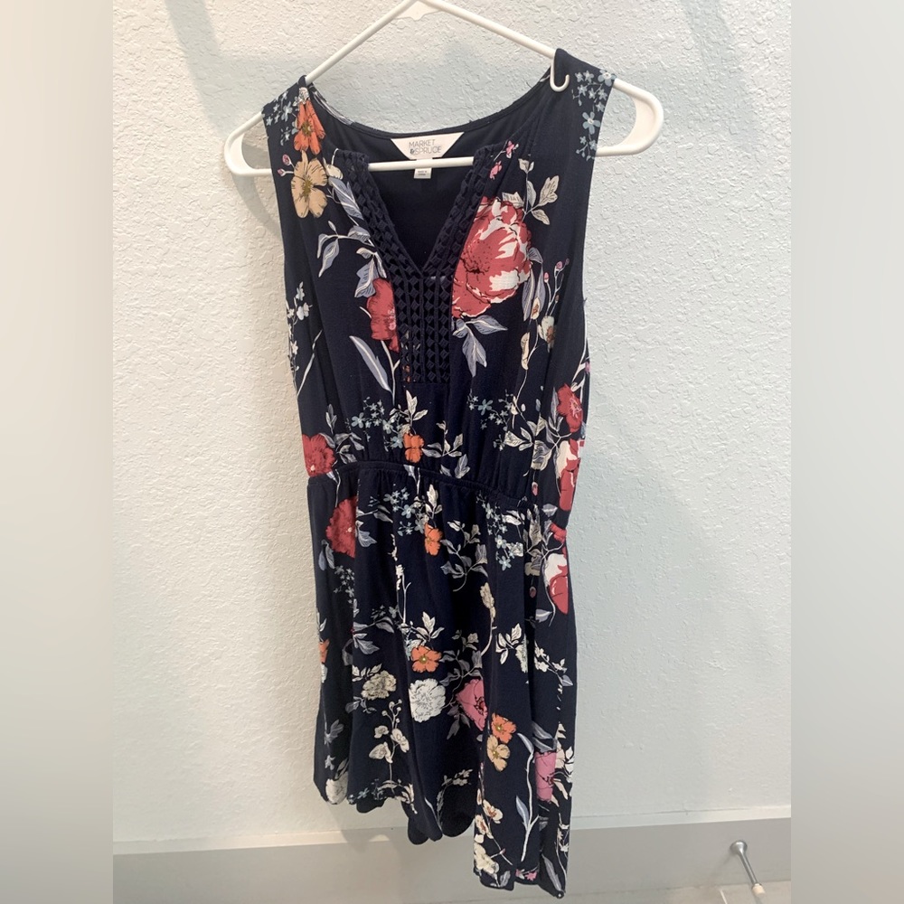 Blue V Floral Print Dress